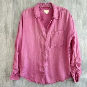 Maeve Pink Button-Down Linen Shirt
